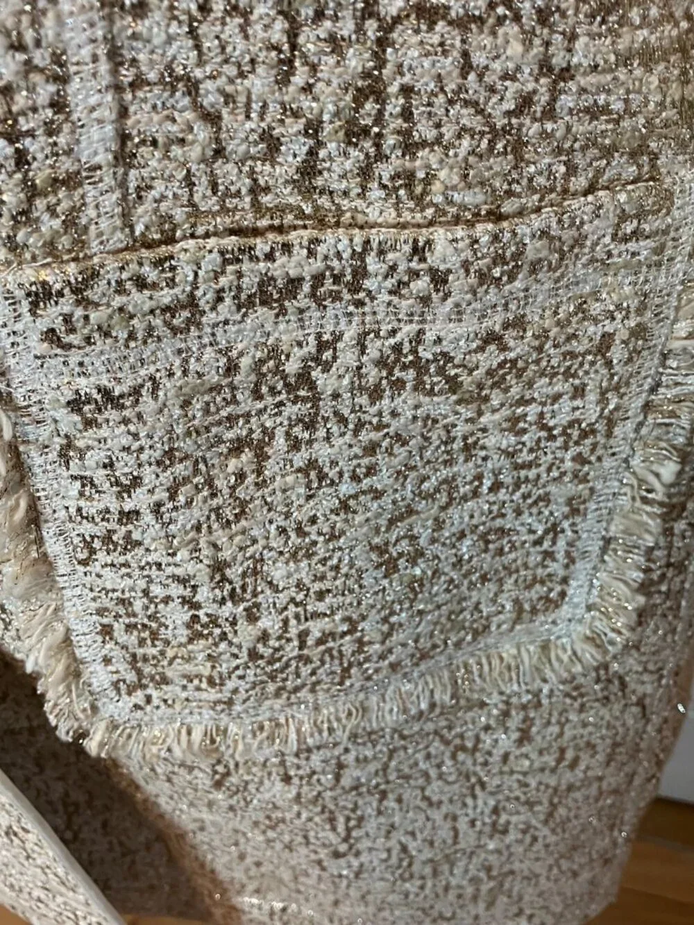 Vintage Neiman Marcus Exclusive Gold and Cream Metallic Tweed Jacket Size L - Picture 7 of 11